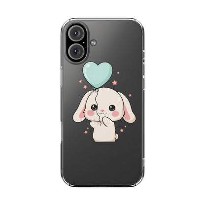 Kawaii Bunny Phone Case with Balloon, Clear Impact-Resistant