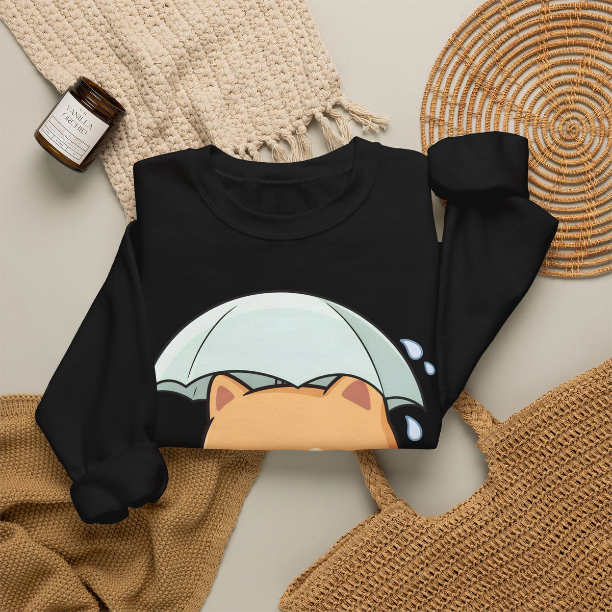 Kawaii Shiba Inu Sweatshirt, Cute Rainy Day Crewneck