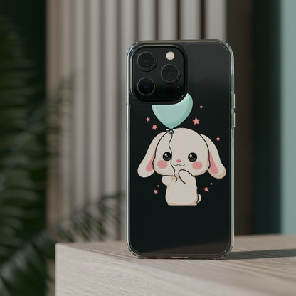 Kawaii Bunny Phone Case with Balloon, Clear Impact-Resistant