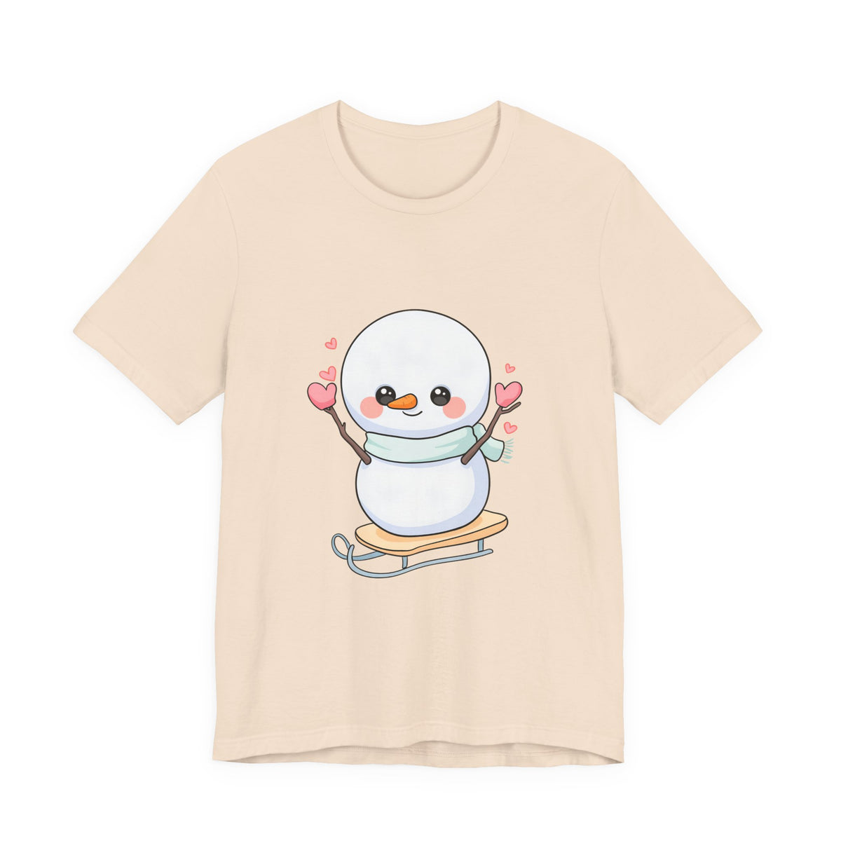 Kawaii Snowman T-Shirt, Cute Winter Sledding Tee