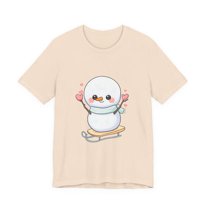 Kawaii Snowman T-Shirt, Cute Winter Sledding Tee