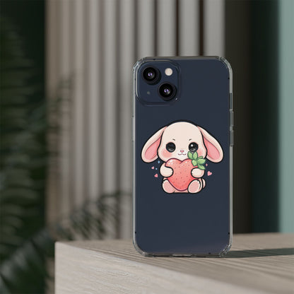 Kawaii Bunny Strawberry Phone Case, Clear Impact-Resistant
