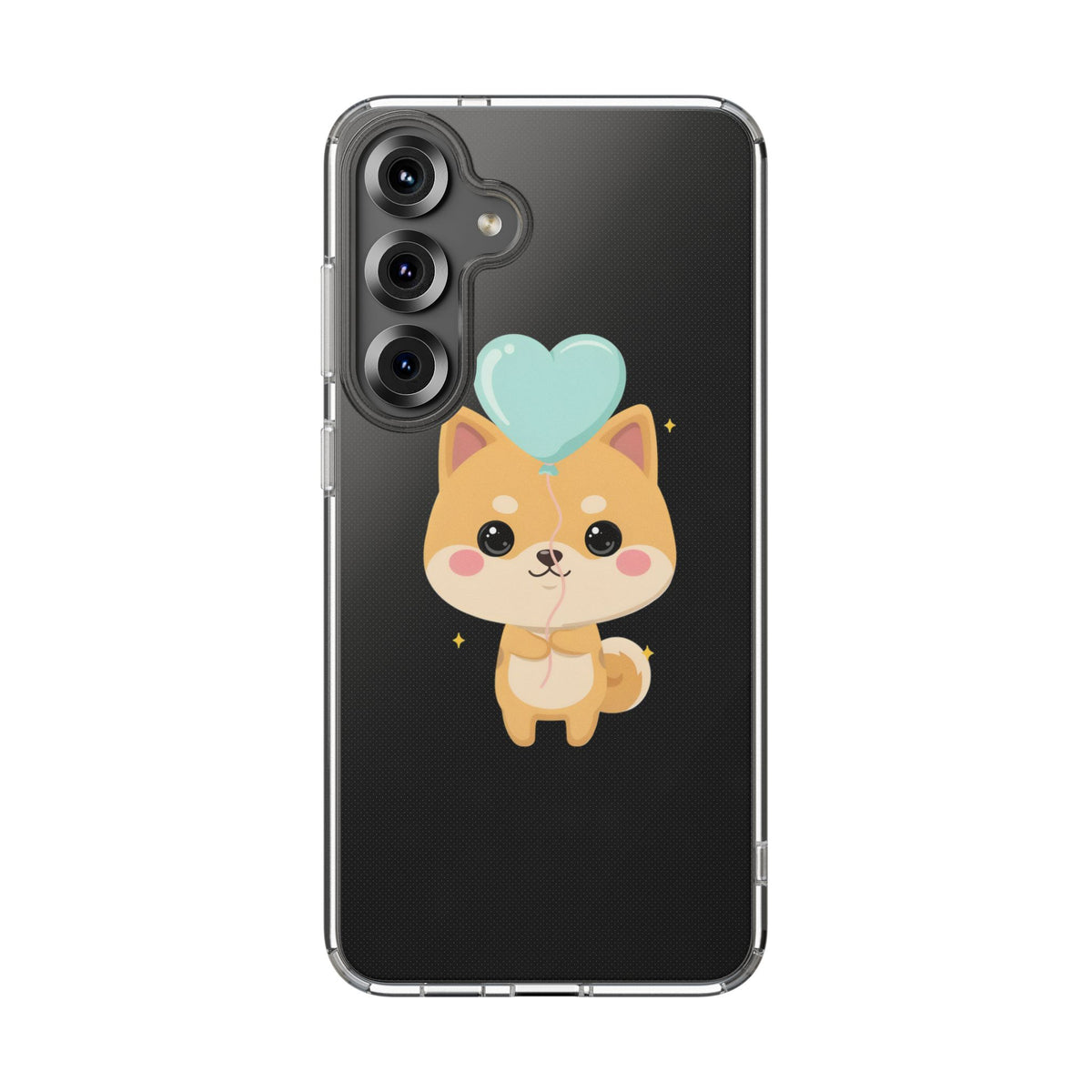 Kawaii Shiba Inu Clear Phone Case with Heart Balloon