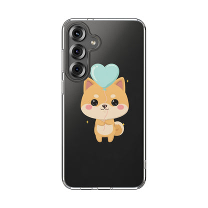 Kawaii Shiba Inu Clear Phone Case with Heart Balloon