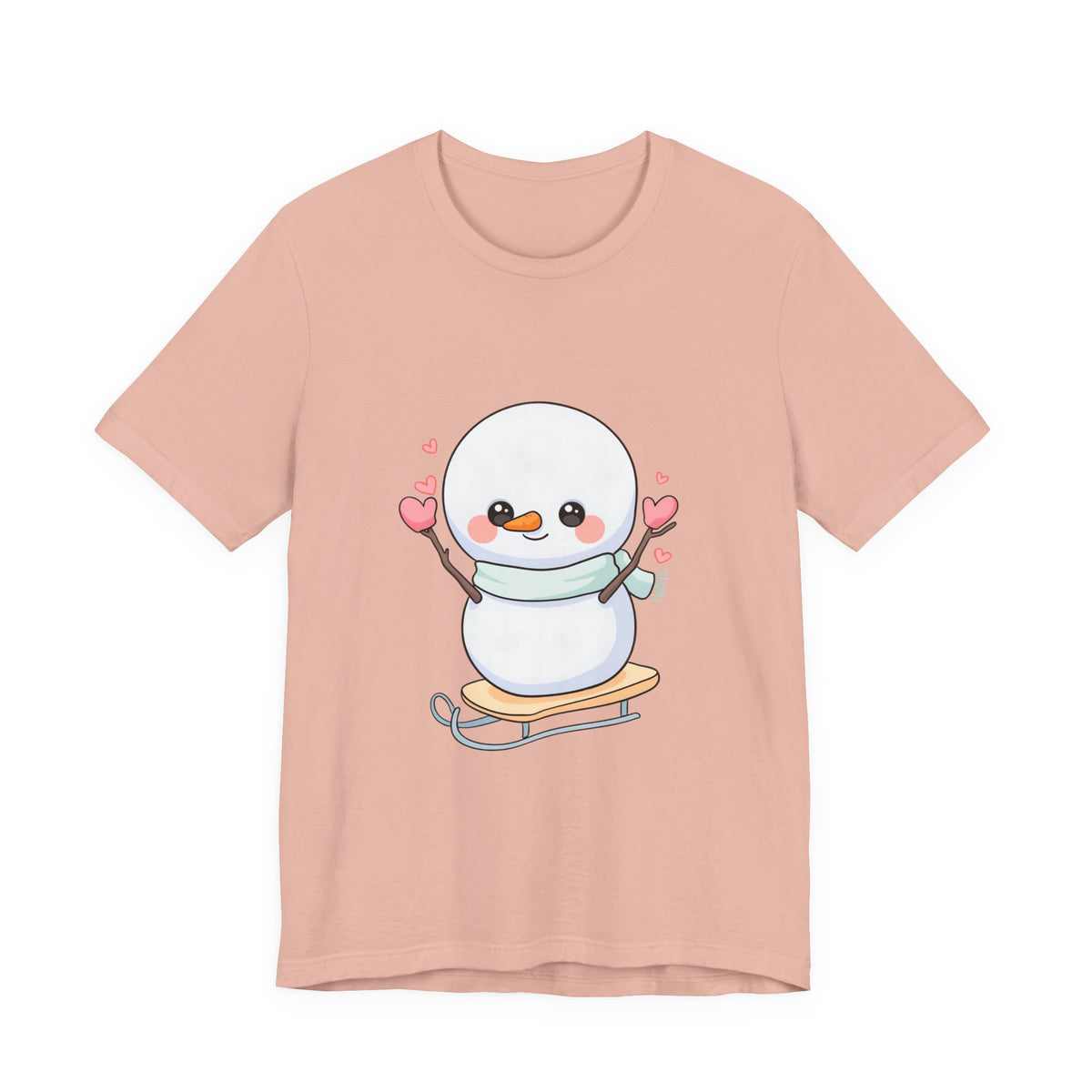 Kawaii Snowman T-Shirt, Cute Winter Sledding Tee