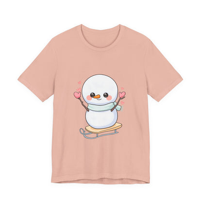 Kawaii Snowman T-Shirt, Cute Winter Sledding Tee