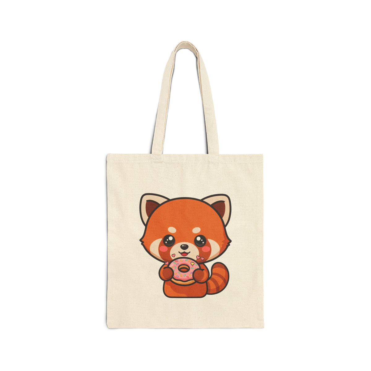 Red Panda Donut Tote Bag, Kawaii Cotton Canvas