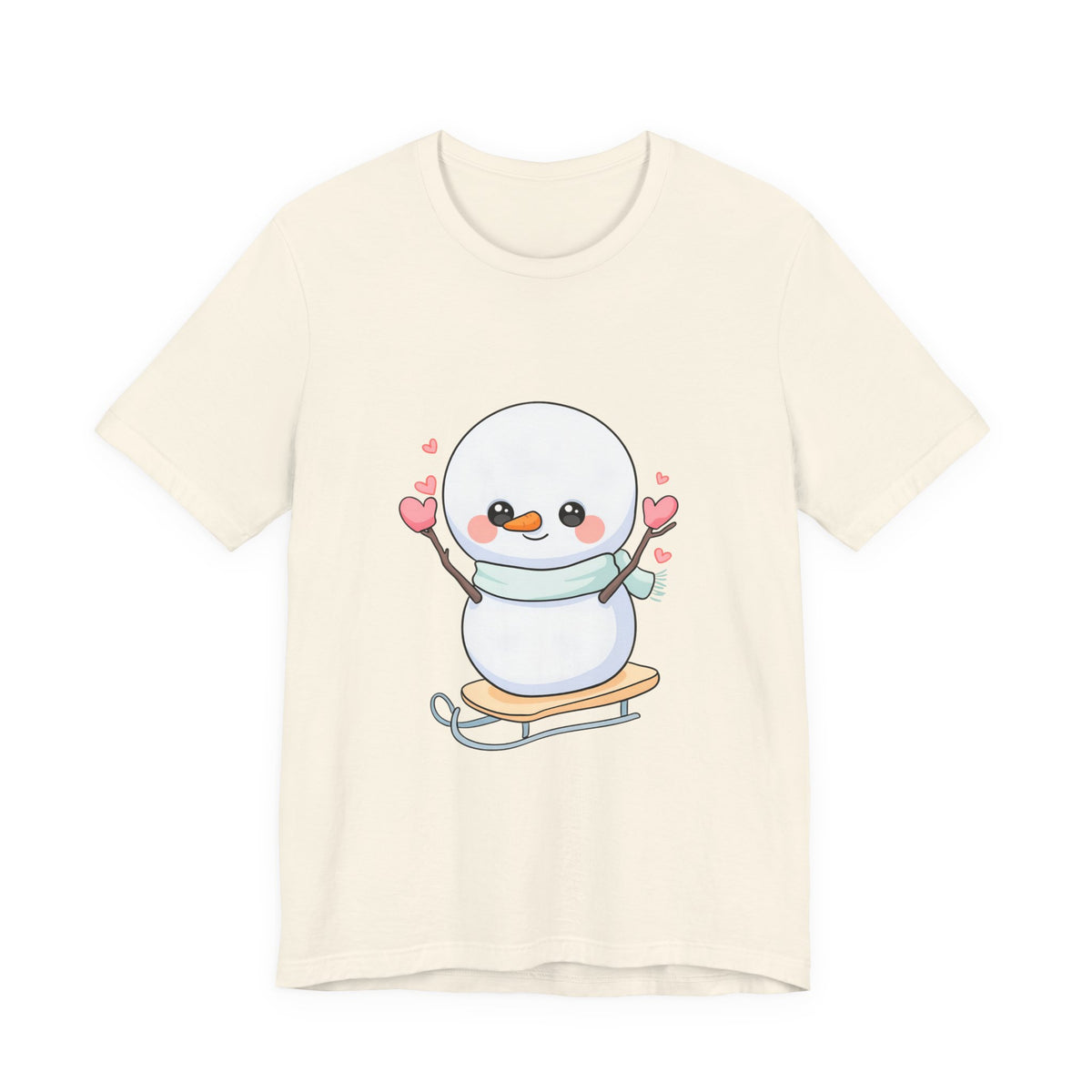 Kawaii Snowman T-Shirt, Cute Winter Sledding Tee