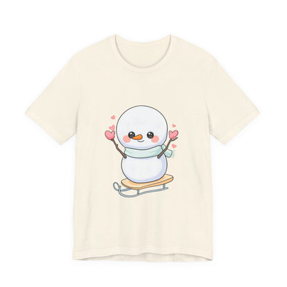 Kawaii Snowman T-Shirt, Cute Winter Sledding Tee