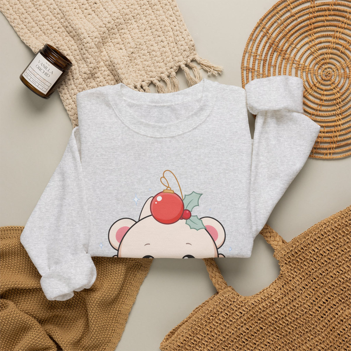 Kawaii Polar Bear Christmas Sweatshirt, Cute Holiday Crewneck