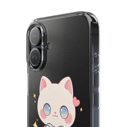 Kawaii Gamer Cat Clear Phone Case for Gaming Fans