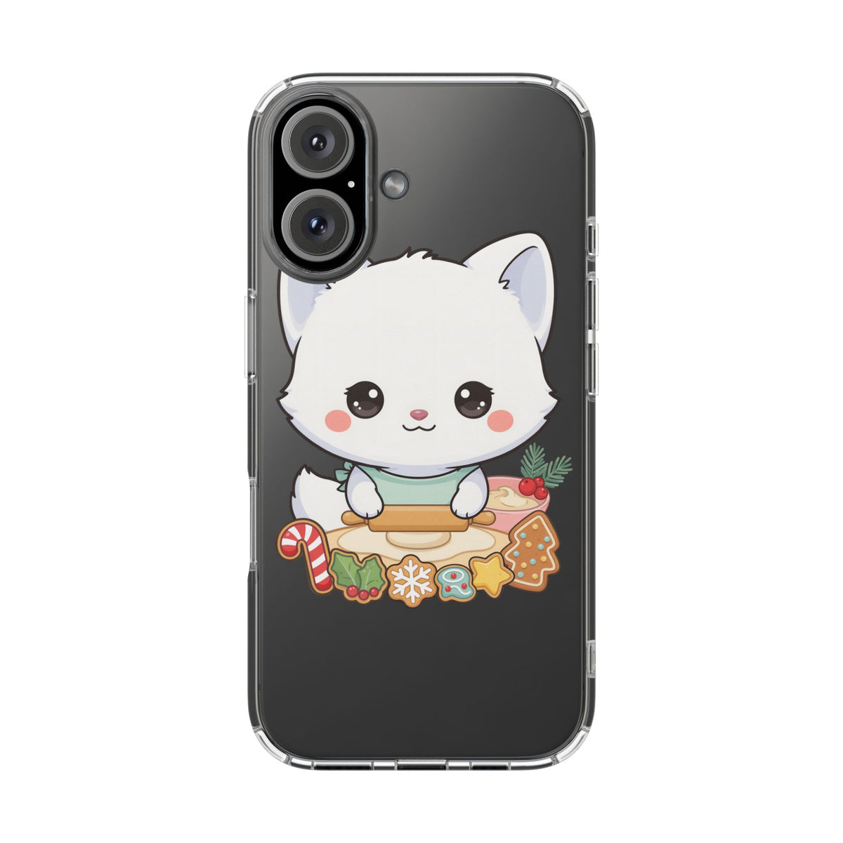 Christmas Fox Clear Phone Case, Kawaii Cookie Baker