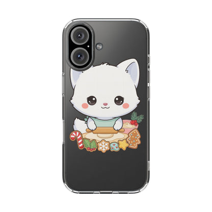 Christmas Fox Clear Phone Case, Kawaii Cookie Baker