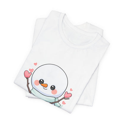 Kawaii Snowman T-Shirt, Cute Winter Sledding Tee