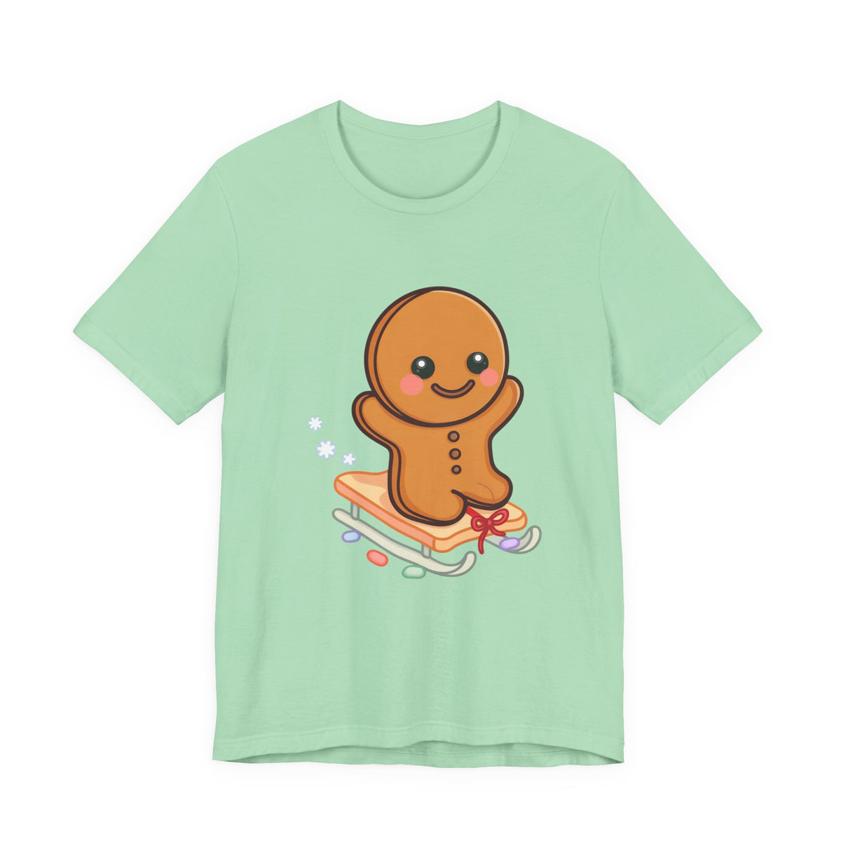 Gingerbread Man T-Shirt – Kawaii Holiday Sledding