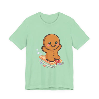 Gingerbread Man T-Shirt – Kawaii Holiday Sledding