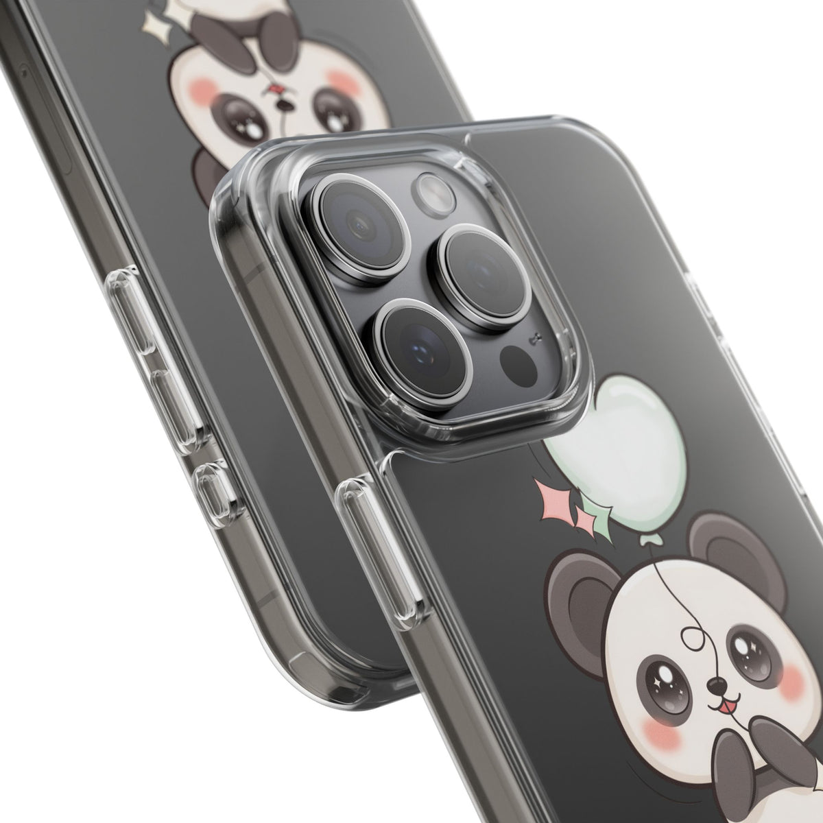Kawaii Panda Clear Phone Case with Balloon