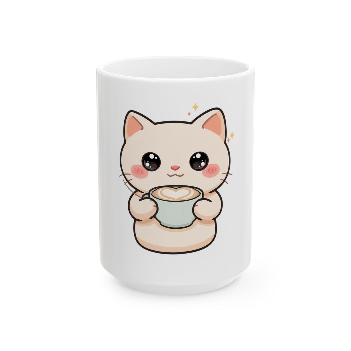 Kawaii Cat Latte Mug, Cute Chibi Coffee Lover Gift