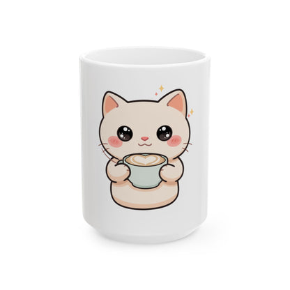Kawaii Cat Latte Mug, Cute Chibi Coffee Lover Gift
