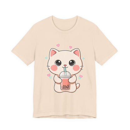 Kawaii Bubble Tea Cat T-Shirt for Cat and Boba Lovers