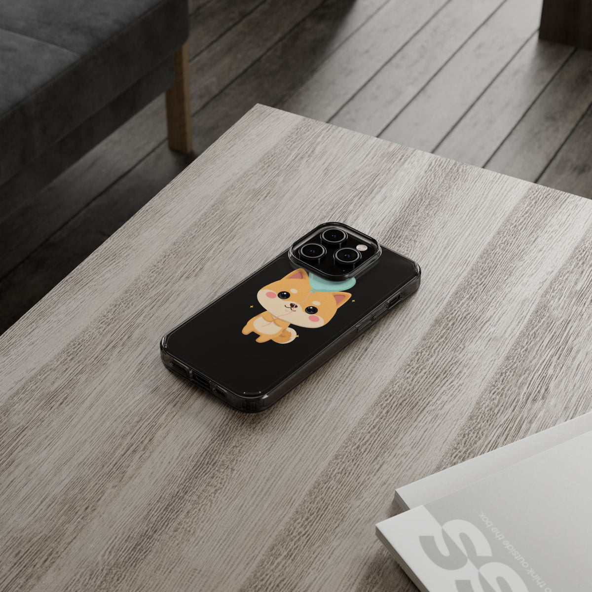 Kawaii Shiba Inu Clear Phone Case with Heart Balloon