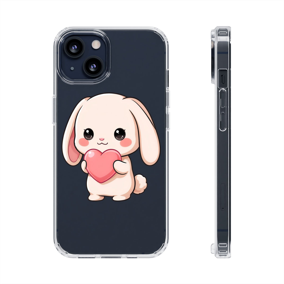 Kawaii Bunny Clear Phone Case with Heart