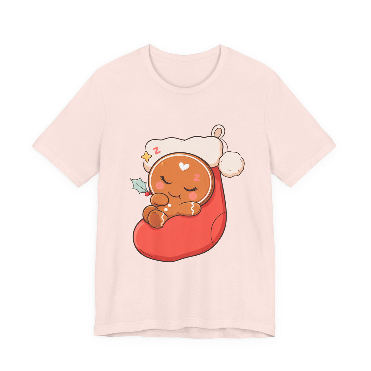 Sleeping Gingerbread Man Christmas T-Shirt, Kawaii Holiday Tee
