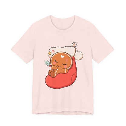 Sleeping Gingerbread Man Christmas T-Shirt, Kawaii Holiday Tee