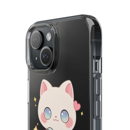 Kawaii Gamer Cat Clear Phone Case for Gaming Fans