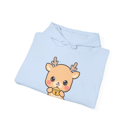 Kawaii Reindeer Hoodie, Cute Christmas Jingle Bell Sweatshirt