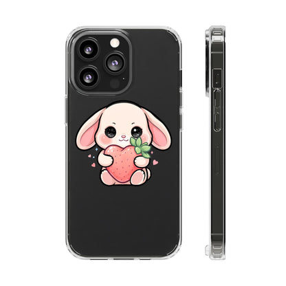 Kawaii Bunny Strawberry Phone Case, Clear Impact-Resistant