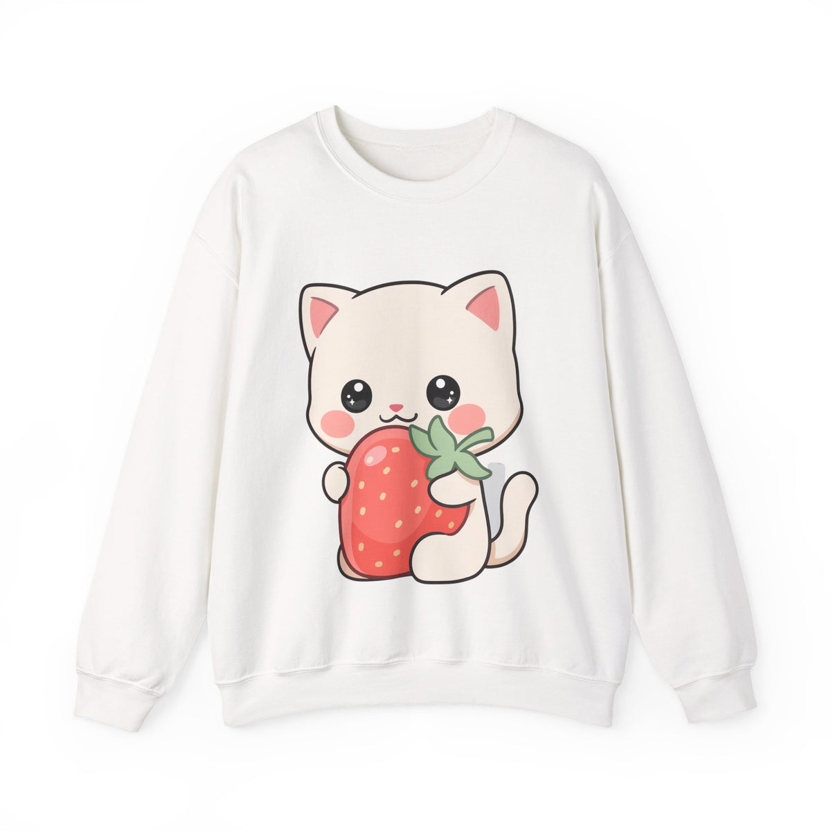 Kawaii Cat Strawberry Sweatshirt, Cute Chibi Crewneck