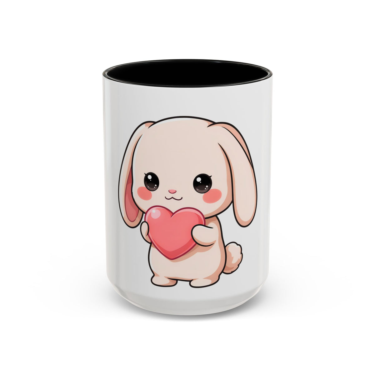 Kawaii Bunny Accent Coffee Mug with Heart, 11oz or 15oz