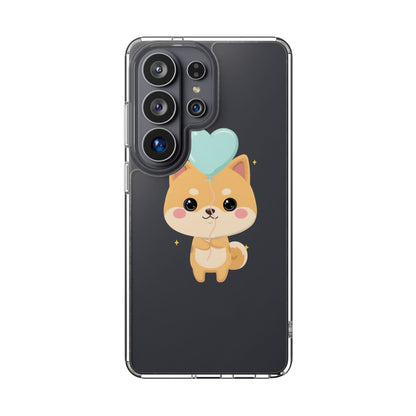 Kawaii Shiba Inu Clear Phone Case with Heart Balloon