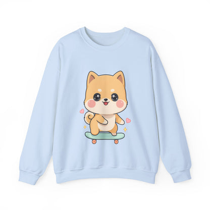 Kawaii Shiba Inu Skateboard Sweatshirt, Cute Dog Lover Gift