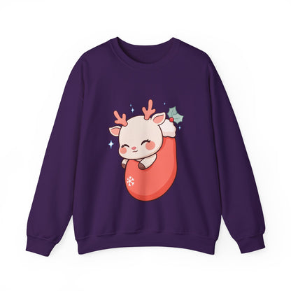 Christmas Reindeer Sweatshirt, Kawaii Stocking Holiday Gift