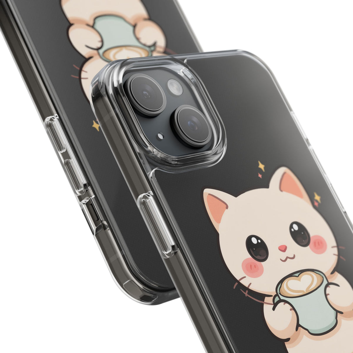 Kawaii Cat Latte Phone Case, Clear Impact-Resistant