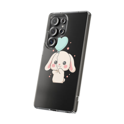 Kawaii Bunny Phone Case with Balloon, Clear Impact-Resistant