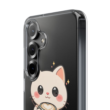 Kawaii Cat Latte Phone Case, Clear Impact-Resistant