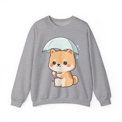 Kawaii Shiba Inu Sweatshirt, Cute Rainy Day Crewneck