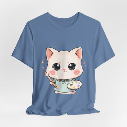 Kawaii Cat Artist T-Shirt for Creative Cat Lovers