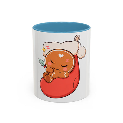 Christmas Gingerbread Mug: Sleepy Stocking Accent Coffee Mug