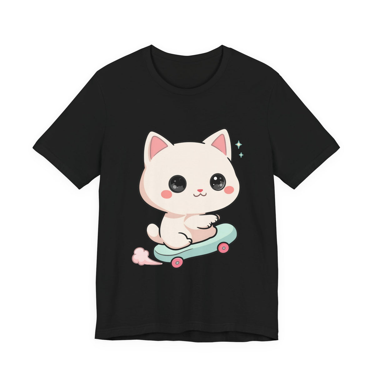 Kawaii Skateboarding Cat T-Shirt – Cute Chibi Kitty Tee
