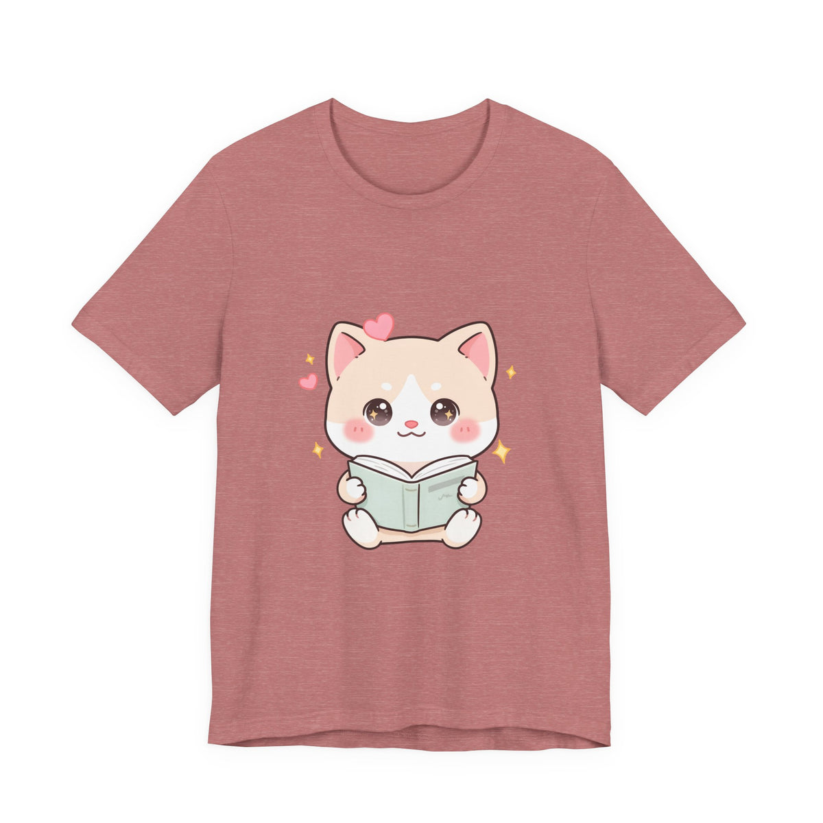 Kawaii Reading Cat T-Shirt for Book Lovers