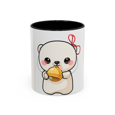 Kawaii Polar Bear Mug, Cute Jingle Bell Accent Coffee Cup