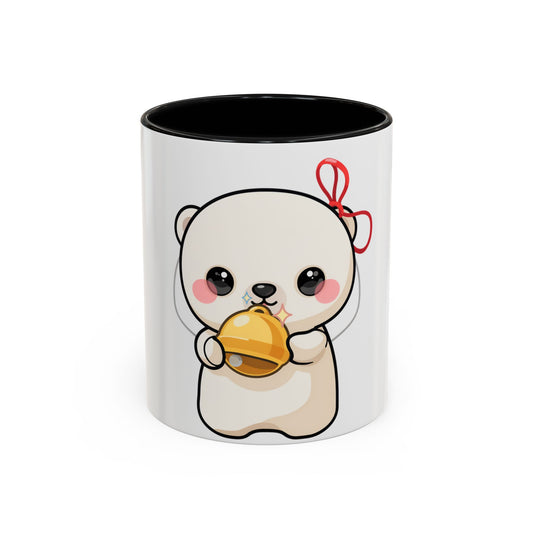 Kawaii Polar Bear Mug, Cute Jingle Bell Accent Coffee Cup