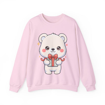 Kawaii Polar Bear Sweatshirt, Cute Gift-Giving Cub