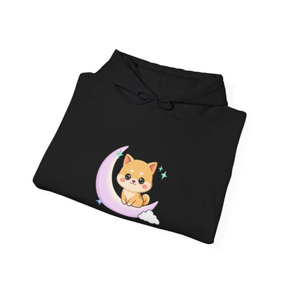 Kawaii Shiba Inu Hoodie, Cute Crescent Moon Sweatshirt