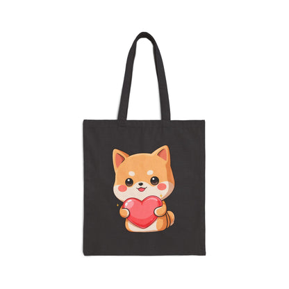 Shiba Inu Valentine Tote Bag, Cute Kawaii Heart Gift