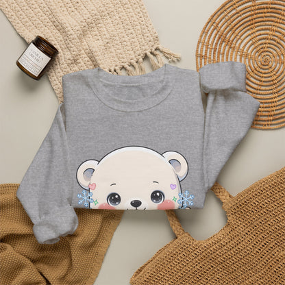 Kawaii Polar Bear Sweatshirt, Cute Snowflake Crewneck